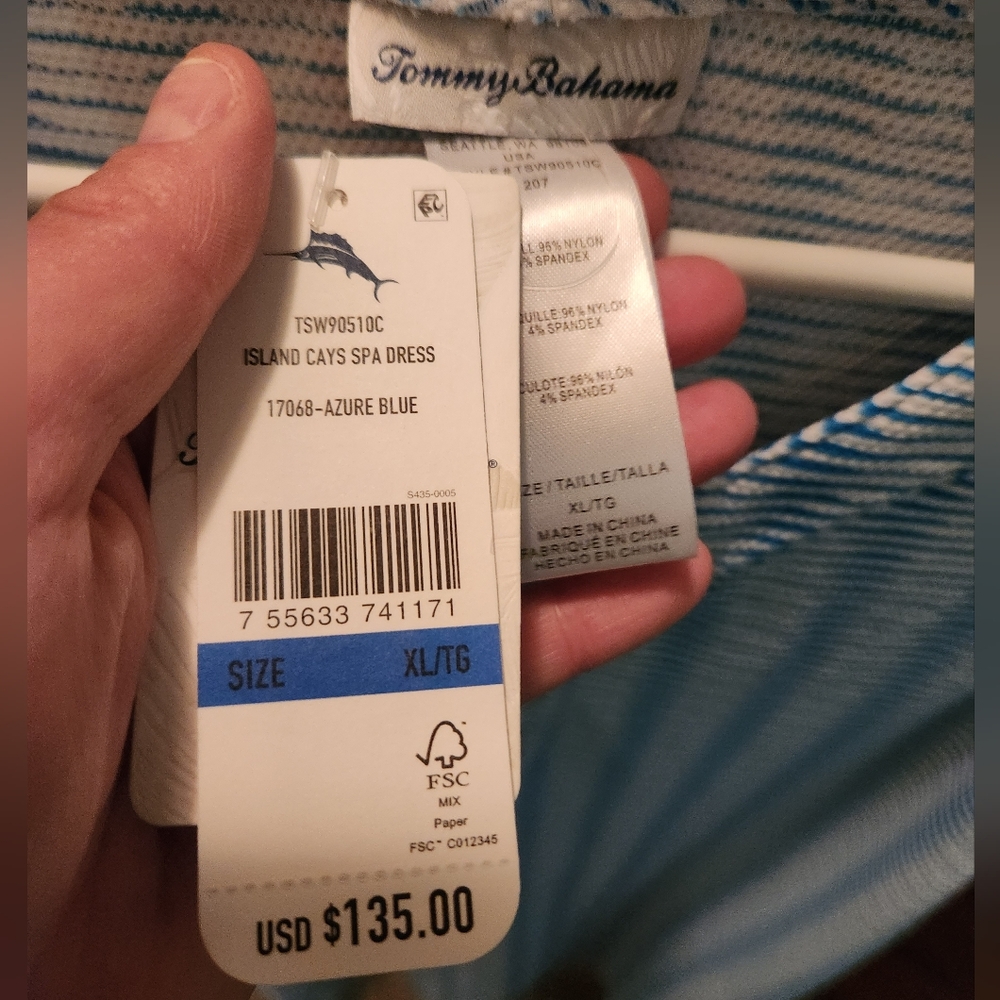 NWT Tommy Bahama Blue And White Summer Dress, Size XL - Picture 2 of 6